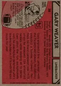 1980 Topps #38 - Gary Weaver - Green Bay Packers - Back