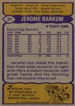 1979 Topps #21 - Jerome Barkum - New York Jets
