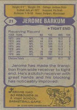 1979 Topps #21 - Jerome Barkum - New York Jets