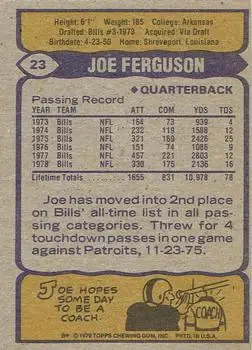 1979 Topps #23 - Joe Ferguson - Buffalo Bills - Back 1979 Topps #23 - Joe Ferguson - Buffalo Bills - Back