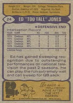 1979 Topps #24 - Ed "Too Tall" Jones - Dallas Cowboys - Back