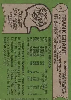 1978 Topps #91 - Frank Grant - Washington Redskins 1978 Topps #91 - Frank Grant - Washington Redskins
