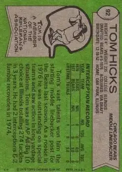 1978 Topps #92 - Tom Hicks - Chicago Bears