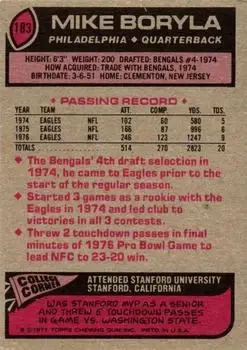 1977 Topps #183 - Mike Boryla - Philadelphia Eagles