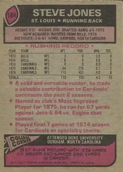 1977 Topps #184 - Steve Jones - St. Louis Cardinals - Back