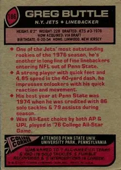 1977 Topps #186 - Greg Buttle - New York Jets 1977 Topps #186 - Greg Buttle - New York Jets