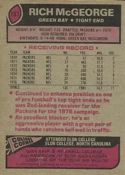 1977 Topps #187 - Rich McGeorge - Green Bay Packers