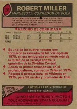 1977 Topps Mexican #191 - Robert Miller - Minnesota Vikings - Back 1977 Topps Mexican #191 - Robert Miller - Minnesota Vikings - Back
