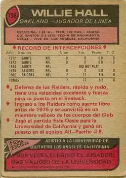1977 Topps Mexican #198 - Willie Hall - Oakland Raiders
