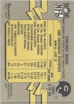 1982 Fleer Team Action #8 - Card #8 - Chicago Bears