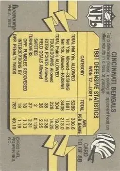 1982 Fleer Team Action #10 - Card #10 - Cincinnati Bengals