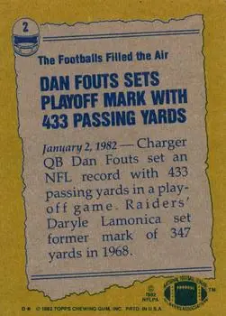 1982 Topps #2 - Dan Fouts - San Diego Chargers