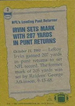 1982 Topps #3 - Leroy Irvin - Los Angeles Rams