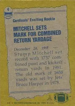 1982 Topps #4 - Stump Mitchell - St. Louis Cardinals