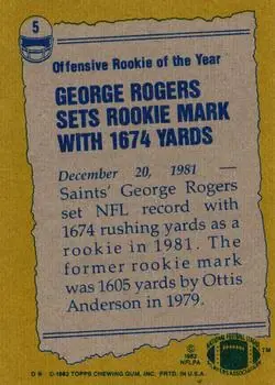 1982 Topps #5 - George Rogers - New Orleans Saints