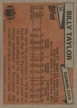 1981 Topps #34 - Billy Taylor - New York Giants