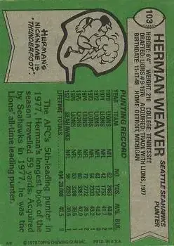 1978 Topps #103 - Herman Weaver - Seattle Seahawks