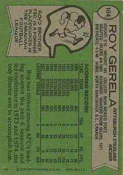 1978 Topps #104 - Roy Gerela - Pittsburgh Steelers