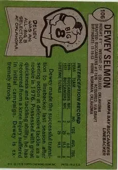 1978 Topps #106 - Dewey Selmon - Tampa Bay Buccaneers