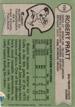 1978 Topps #109 - Robert Pratt - Baltimore Colts