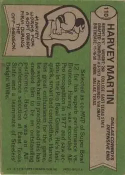 1978 Topps #110 - Harvey Martin - Dallas Cowboys