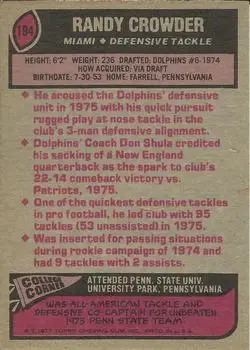 1977 Topps #194 - Randy Crowder - Miami Dolphins