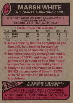 1977 Topps #196 - Marsh White - New York Giants