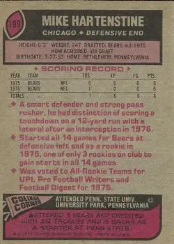 1977 Topps #199 - Mike Hartenstine - Chicago Bears 1977 Topps #199 - Mike Hartenstine - Chicago Bears