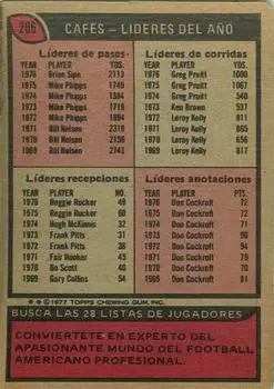 1977 Topps Mexican #206 - Card #206 - Cleveland Browns