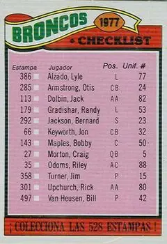1977 Topps Mexican #208 - Card #208 - Denver Broncos - Front