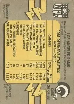 1982 Fleer Team Action #26 - Card #26 - Los Angeles Rams