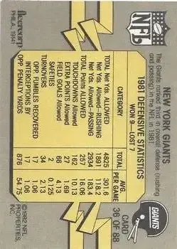 1982 Fleer Team Action #36 - Card #36 - New York Giants