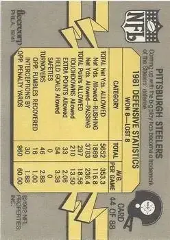1982 Fleer Team Action #44 - Card #44 - Pittsburgh Steelers