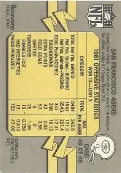 1982 Fleer Team Action #49 - Card #49 - San Francisco 49ers