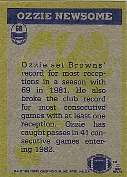1982 Topps #68 - Ozzie Newsome - Cleveland Browns