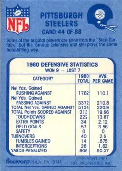 1981 Fleer Team Action #44 - Card #44 - Pittsburgh Steelers
