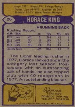 1979 Topps #26 - Horace King - Detroit Lions