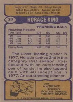 1979 Topps #26 - Horace King - Detroit Lions