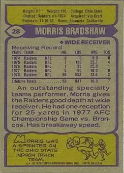 1979 Topps #28 - Morris Bradshaw - Oakland Raiders