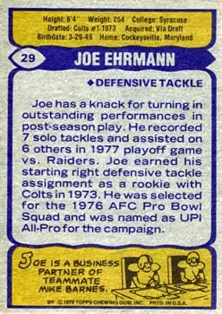 1979 Topps #29 - Joe Ehrmann - Baltimore Colts