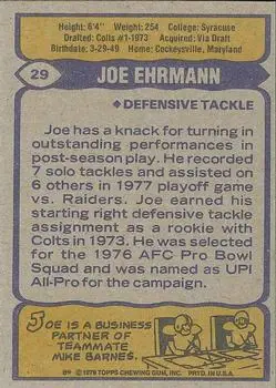 1979 Topps #29 - Joe Ehrmann - Baltimore Colts