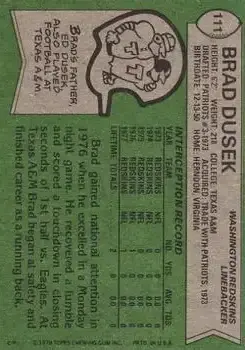 1978 Topps #111 - Brad Dusek - Washington Redskins