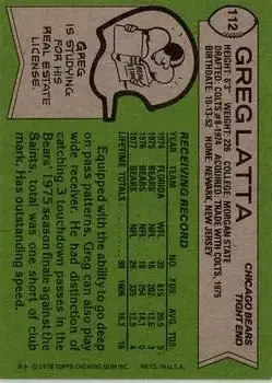 1978 Topps #112 - Greg Latta - Chicago Bears