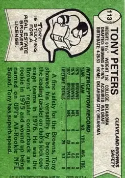 1978 Topps #113 - Tony Peters - Cleveland Browns - Back
