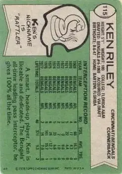 1978 Topps #115 - Ken Riley - Cincinnati Bengals