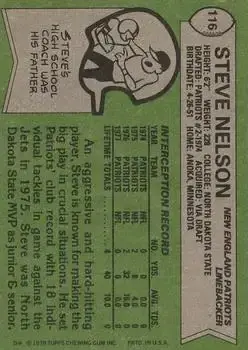 1978 Topps #116 - Steve Nelson - New England Patriots