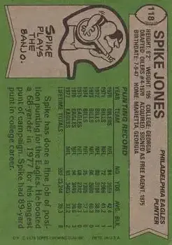 1978 Topps #118 - Spike Jones - Philadelphia Eagles