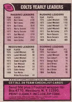 1977 Topps #202 - Card #202 - Baltimore Colts