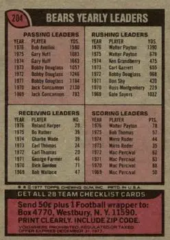 1977 Topps #204 - Card #204 - Chicago Bears
