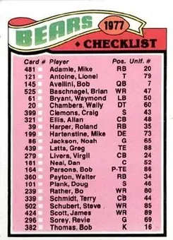 1977 Topps #204 - Card #204 - Chicago Bears